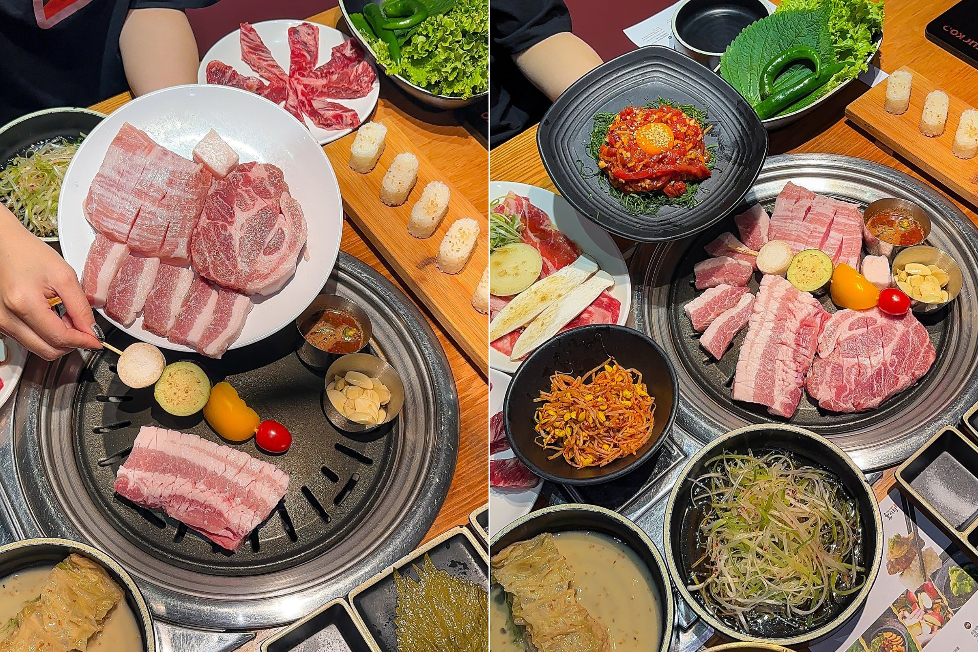 Yooksiri chuyên phục vụ các phần thịt lợn kiểu “Samgyeopsal” không tẩm ướp, giữ trọn hương vị tươi ngon khi nướng